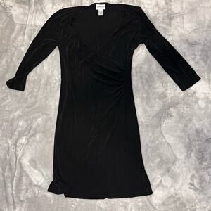 Chicos 1 Travelers Rosemary Faux Wrap Midi Dress Black Slinky Stretch Size M